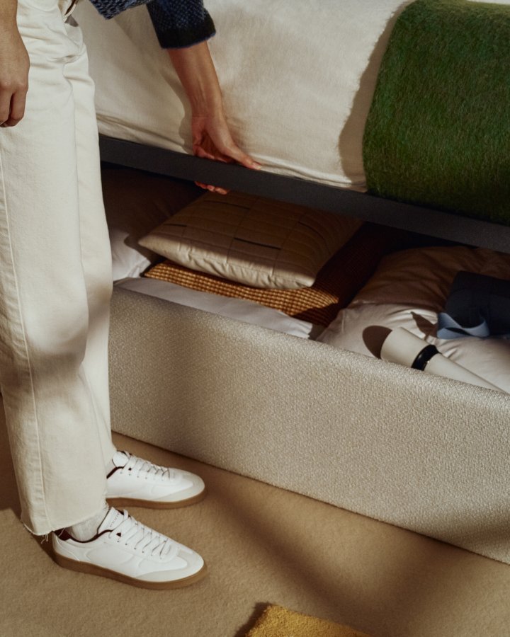 KAVE HOME Nelzi sengeramme, m. aftageligt betr�k og opbevaring - ecru chenille (til madras 90 x 200 cm)