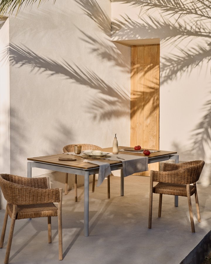 KAVE HOME Canyelles havebord, m. 1 till�gsplade - polywood og lysegr� aluminium (180(240)x100)