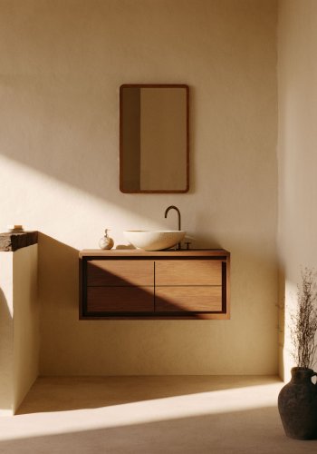 KAVE HOME Kenta Badezimmer-Wandschrank – Teakholz in Walnuss-Optik (90 x 45)