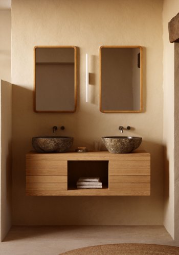 KAVE HOME Yenit veggmontert baderomsskap - naturlig teak (120x45)