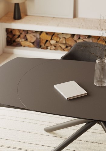 KAVE HOME Yodalia spisebord, med uttrekk - glass, sort porselen og stl (130(190)x100)