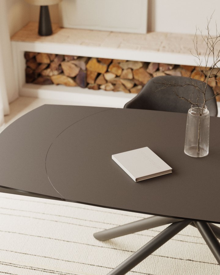 KAVE HOME Yodalia spisebord, med uttrekk - glass, sort porselen og stl (130(190)x100)