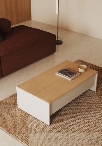 KAVE HOME Abilen salongbord, med bordplate som kan heves - naturlig eikefiner og hvit MDF (110x60) 