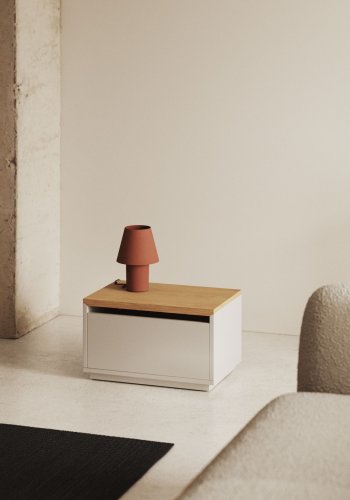 KAVE HOME Abilen oppbevaringsboks, med lokk, rektangulr - naturlig eikefiner og hvit MDF (60x40)