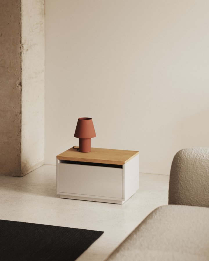 KAVE HOME Abilen oppbevaringsboks, med lokk, rektangulr - naturlig eikefiner og hvit MDF (60x40)