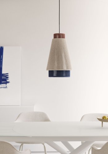 KAVE HOME Yuvia-taklampe i bomull med en beige, bl og terrakotta-finish