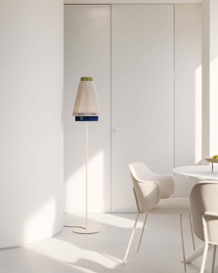 KAVE HOME Yuvia gulvlampe i bomull med beige og bl finish