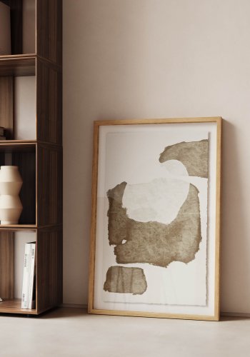 KAVE HOME Torroella abstrakt maleri i hvitt og brunt, 60 x 90 cm