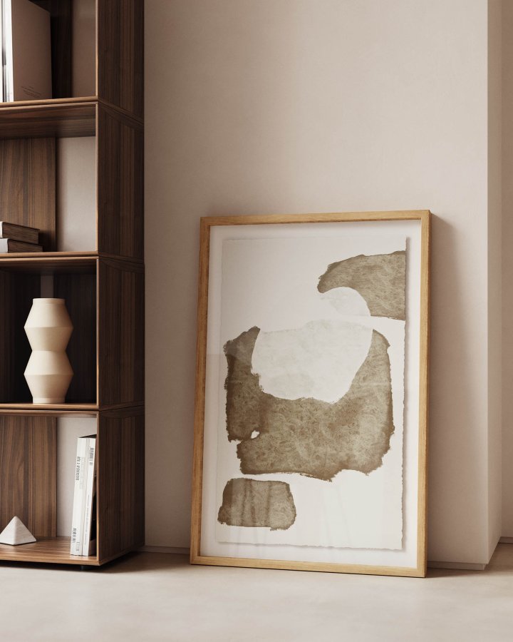 KAVE HOME Torroella abstrakt maleri i hvitt og brunt, 60 x 90 cm