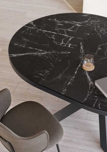 KAVE HOME Vashti spisebord, med butterfly bordplate - glass og grtt porselen og sort stl (120(160) 