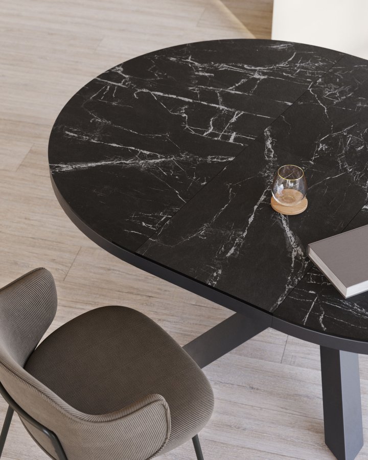 KAVE HOME Vashti spisebord, med butterfly bordplate - glass og grtt porselen og sort stl (120(160) 