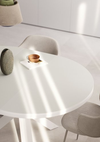 KAVE HOME Vashti spisebord, med uttrekk, rundt - glass, MDF og hvitt stl (120(160)x120)