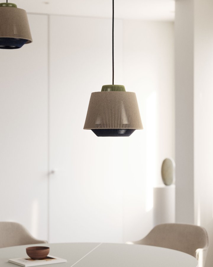 KAVE HOME Yuvia taklampe i bomull med beige og bl finish