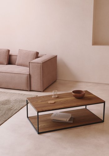 KAVE HOME Yoana sofabord, m. 1 nederste hylle - brun valnttfinish og svart jern (110x60)