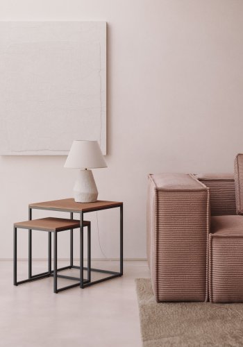 KAVE HOME Yoana sidebord, firkantet - brun valnttfinish og svart jern (sett med 2)