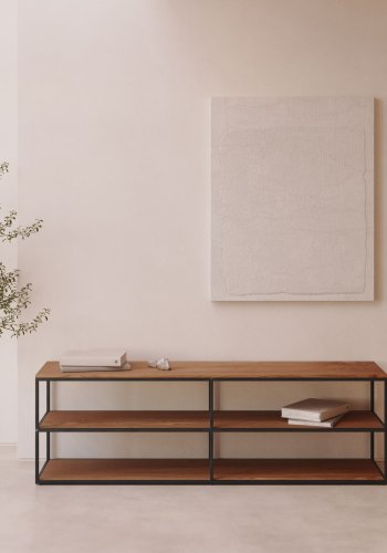 KAVE HOME Yoana TV-bord, m. 2 hyller - brun valnttfinish og svart jern (160x40)