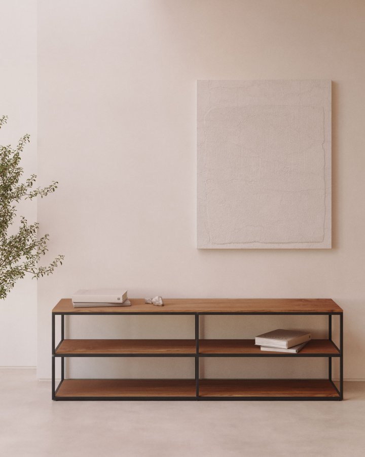 KAVE HOME Yoana TV-bord, m. 2 hyller - brun valnttfinish og svart jern (160x40)