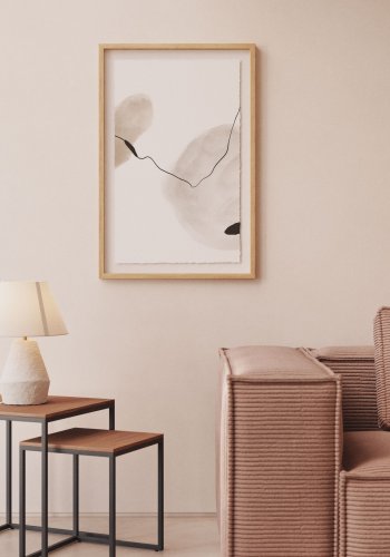 KAVE HOME Torroella abstrakt maleri i hvitt, brunt og grtt, 60 x 90 cm