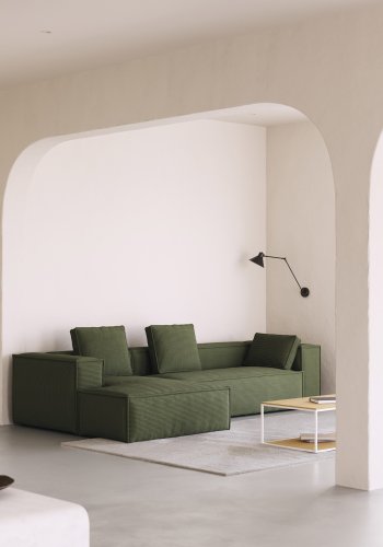 KAVE HOME Blok 3-manns sofa, med venstre sjeselong - grnn kordflyel (330 cm)