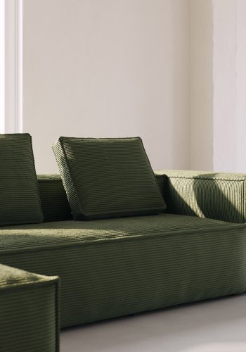 KAVE HOME Blok 3-manns sofa, med venstre sjeselong - grnn kordflyel (300 cm)
