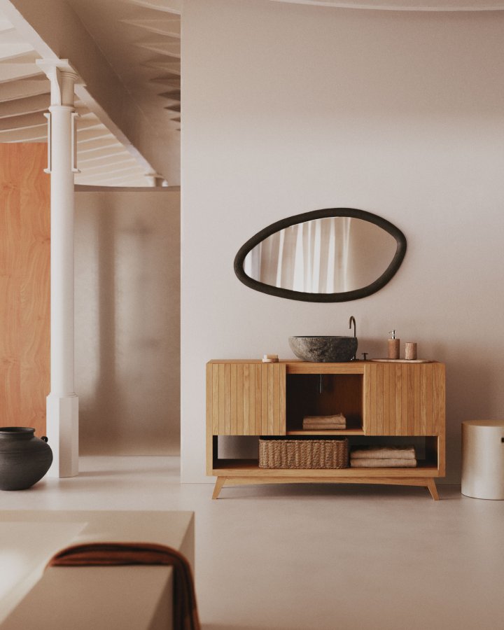 KAVE HOME Magrit veggspeil, asymmetrisk - speilglass og svart mungurtre (110x60)