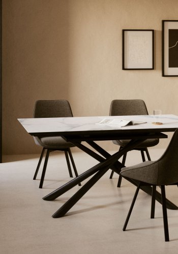 KAVE HOME Theone spisebord, med butterfly bordplate - hvit porselen/glass og grtt stl (160(210)x90) 