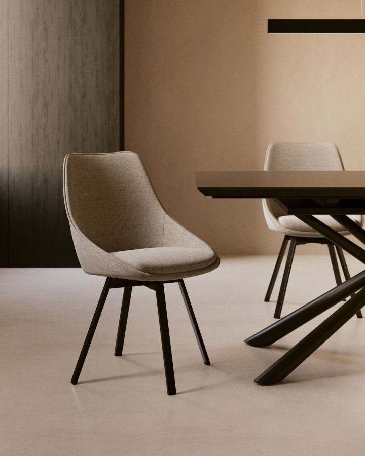 KAVE HOME Haston spisestol med armlener - grtt stoff og metall med kryssfiner