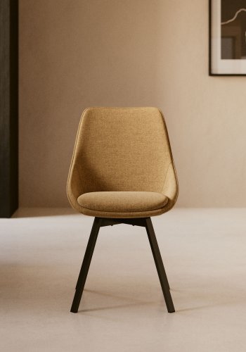 KAVE HOME Haston spisestol med armlener - sennepsgult stoff og metall med kryssfiner