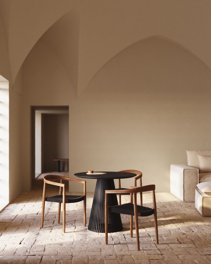 KAVE HOME Ydalia hagestol, m armlener, stabelbar - svart tau og brun teak