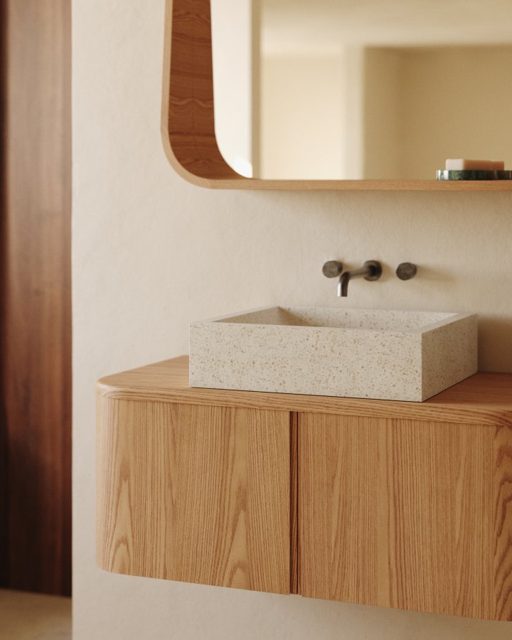 KAVE HOME Salaya baderomsskap i ask laminert kryssfiner i naturlig utfrelse, 90 x 45 cm