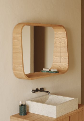KAVE HOME Salaya ask laminert kryssfiner innrammet speil i naturlig finish, 90 x 60 cm