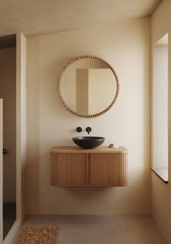 KAVE HOME Polke veggspeil, rundt - speilglass og naturlig teak (80)