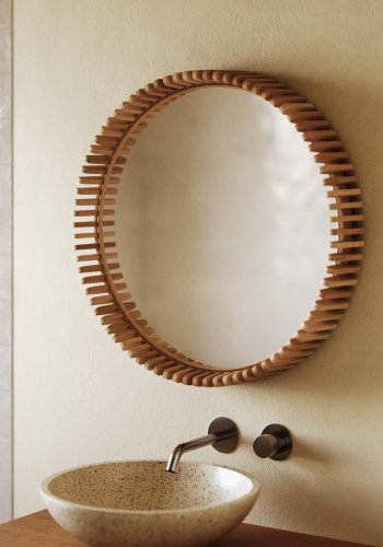 KAVE HOME Polke veggspeil, rundt - speilglass og naturlig teak (60)