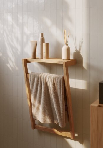 KAVE HOME Sunday hndklestativ - heltre teak, for vegg, m. 1 hylle