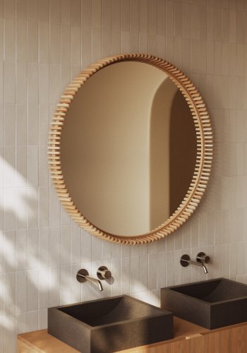 KAVE HOME Polke veggspeil, rundt - speilglass og naturlig teak (100)