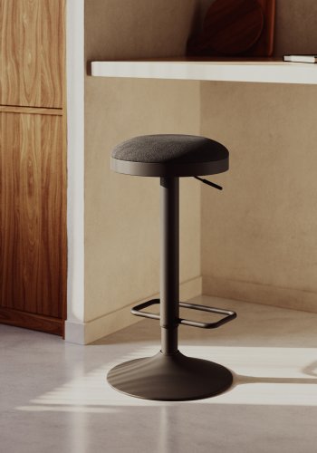 KAVE HOME Zaib barkrakk, med fotsttte, hydejusterbar - sort chenille og matt sort stl (H:58-80cm)