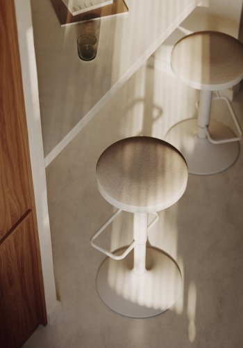 KAVE HOME Zaib barkrakk, med fotsttte, hydejusterbar - beige chenille og matt hvitt stl (H:58-80cm)