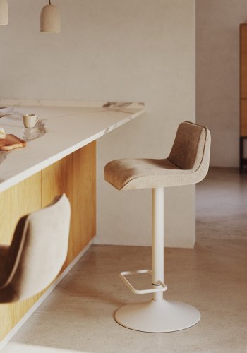 KAVE HOME Zenda barkrakk, med ryggsttte og fotsttte - beige chenille og matt hvitt stl (H:81-102)