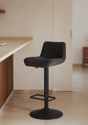 KAVE HOME Zenda barkrakk, med ryggsttte og fotsttte - sort chenille og matt sort stl (H:81-102)