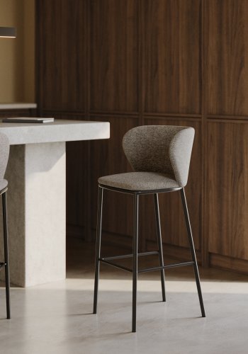 KAVE HOME Ciselia barkrakk, med ryggsttte og fotsttte - lysebrunt chenillestoff og svart stl