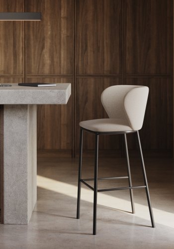 KAVE HOME Ciselia barkrakk, med ryggsttte og fotsttte - beige chenillestoff og svart stl