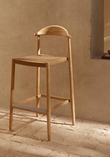 KAVE HOME Glynis 77 barkrakk for hagen, med ryggsttte og fotsttte - beige tau og naturlig eukalyptustre 