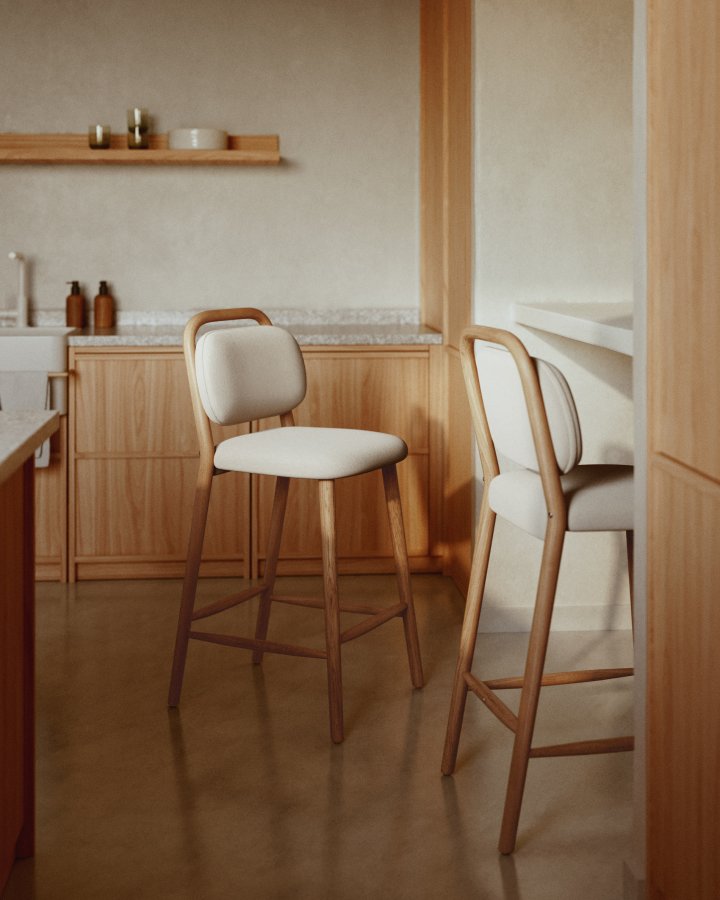 KAVE HOME Helda krakk i beige chenille og heltre eik FSC Mix Credit 65 cm