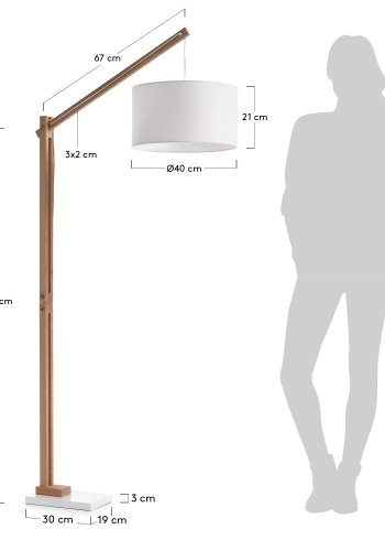 KAVE HOME Izar gulvlampe - naturlig tre og hvitt metall/bomull