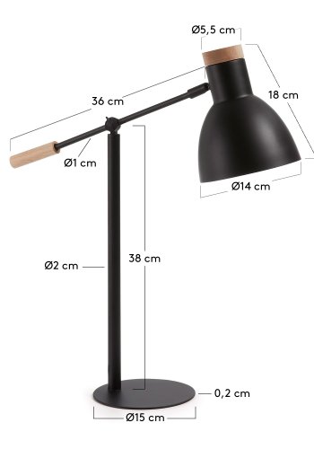 KAVE HOME Scarlett bordlampe - sort/naturmetall/tre 