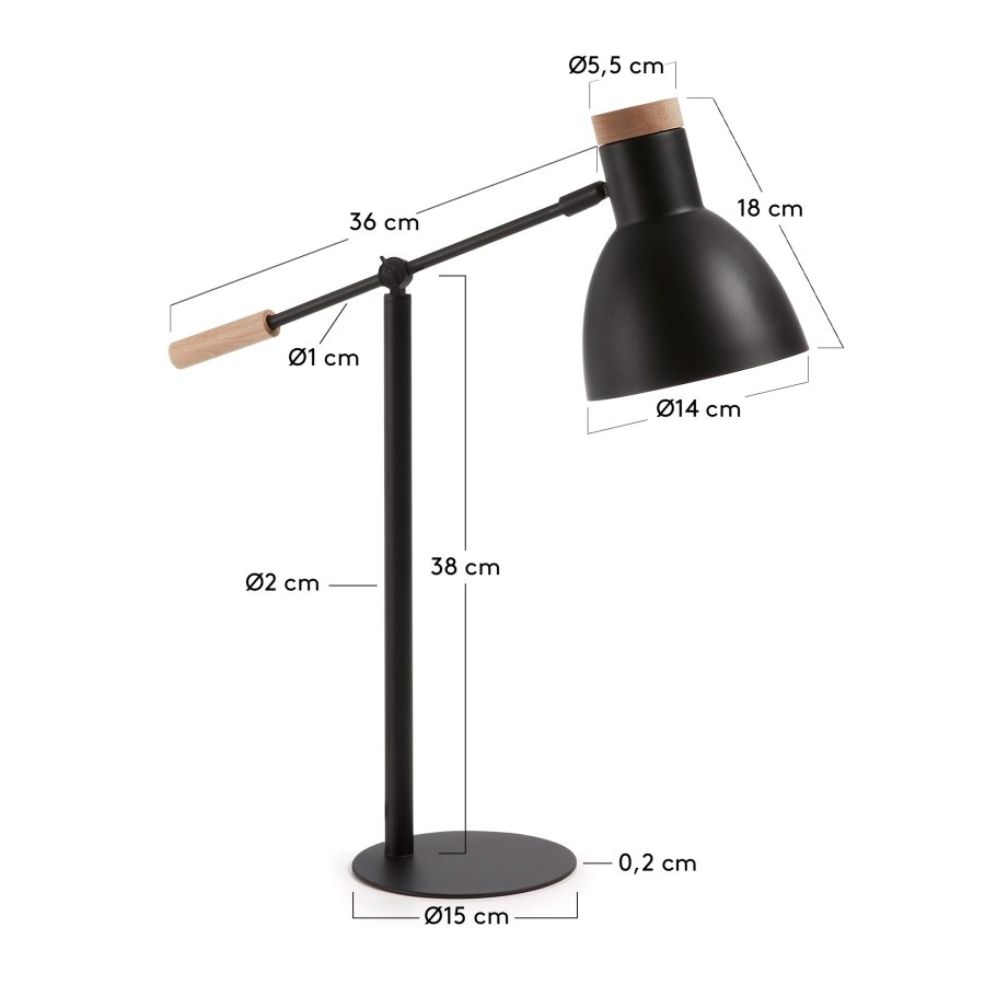KAVE HOME Scarlett bordlampe - sort/naturmetall/tre 