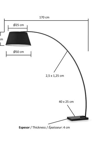 KAVE HOME Chop gulvlampe - sort metall/marmor/stoff 