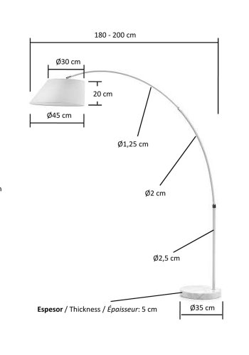 KAVE HOME Lee gulvlampe - hvit metall/marmor/stoff