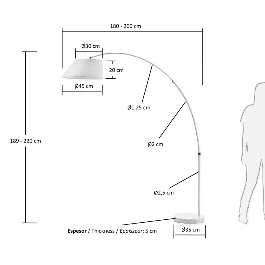 KAVE HOME Lee gulvlampe - hvit metall/marmor/stoff