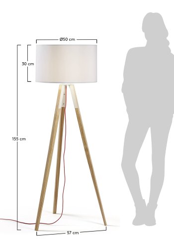 KAVE HOME Uzagi gulvlampe - hvit/naturlig stoff/tre